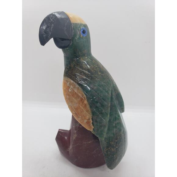 Vintage Hand Carved Gemstone Parrot Sculpture Bird Agate & Jasper Gems 2 pcs - Picture 11 of 12